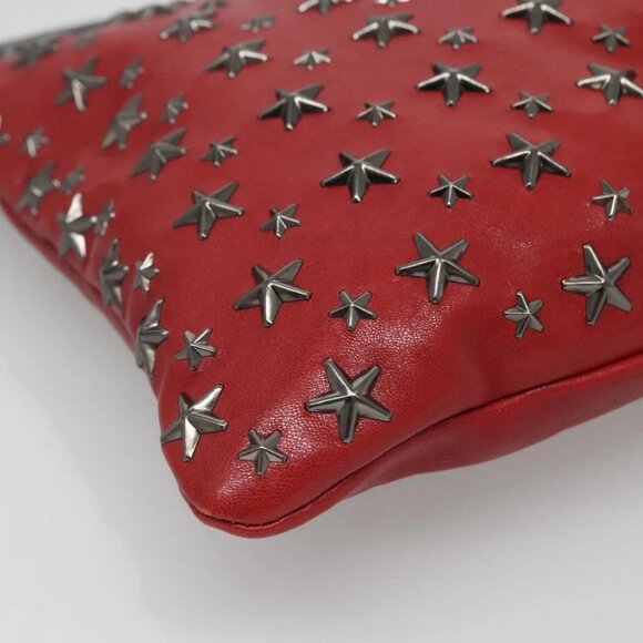 Jimmy Choo Studs Clutch Bag Leather Red Black Auth bs28965 - Picture 3 of 16